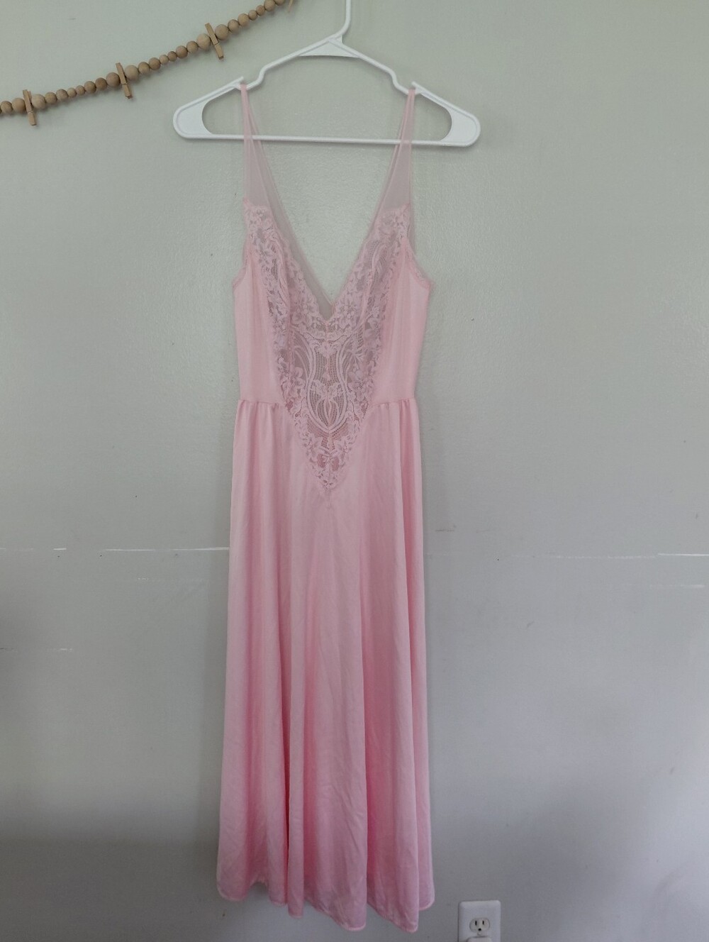 VTG Olga Nightgown 91140 Pink Lace Full Sweep Maxi Dress Flawless Rare Size M